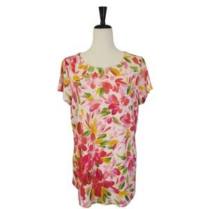 CB Pink Floral Scoop Neck Short Sleeve Slub T-shirt Size L